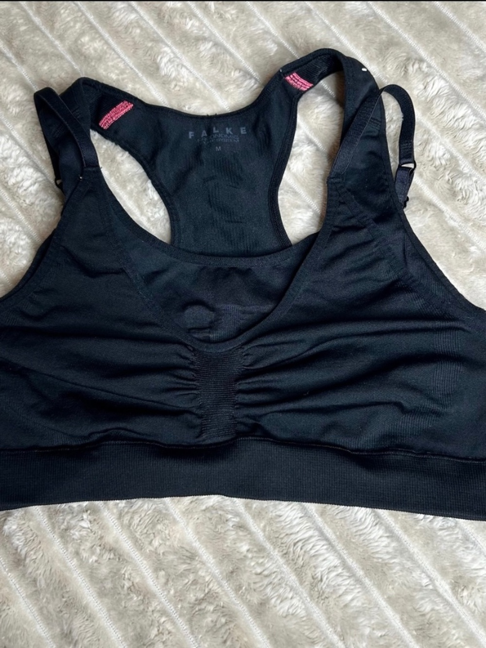 FALKE Womens Ergonomic Sport System Black Seamless Racerback Sports Bra Size M